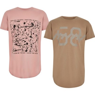 Boys pink and brown T-shirt pack